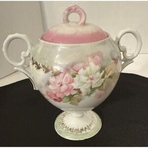 Antique R S Prussia Footed Sugar Bowl With Lid  - Vintage Red Mark